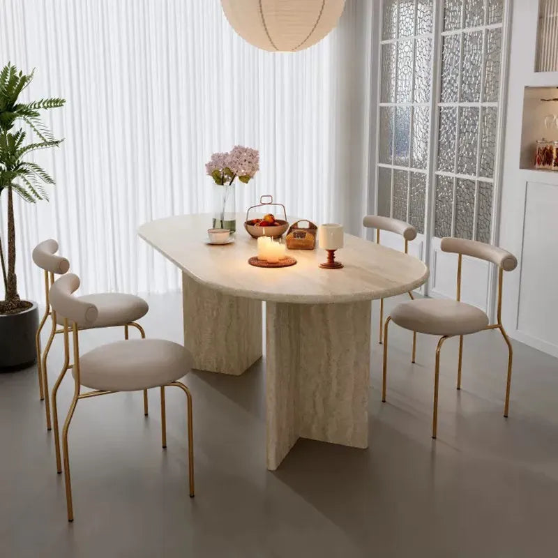 Classic Roman 63-79 inch Natural Travertine Dining Table - Sculptural Monolith Design - Architectural Natural Stone Furniture | LuxuryMarbleHome