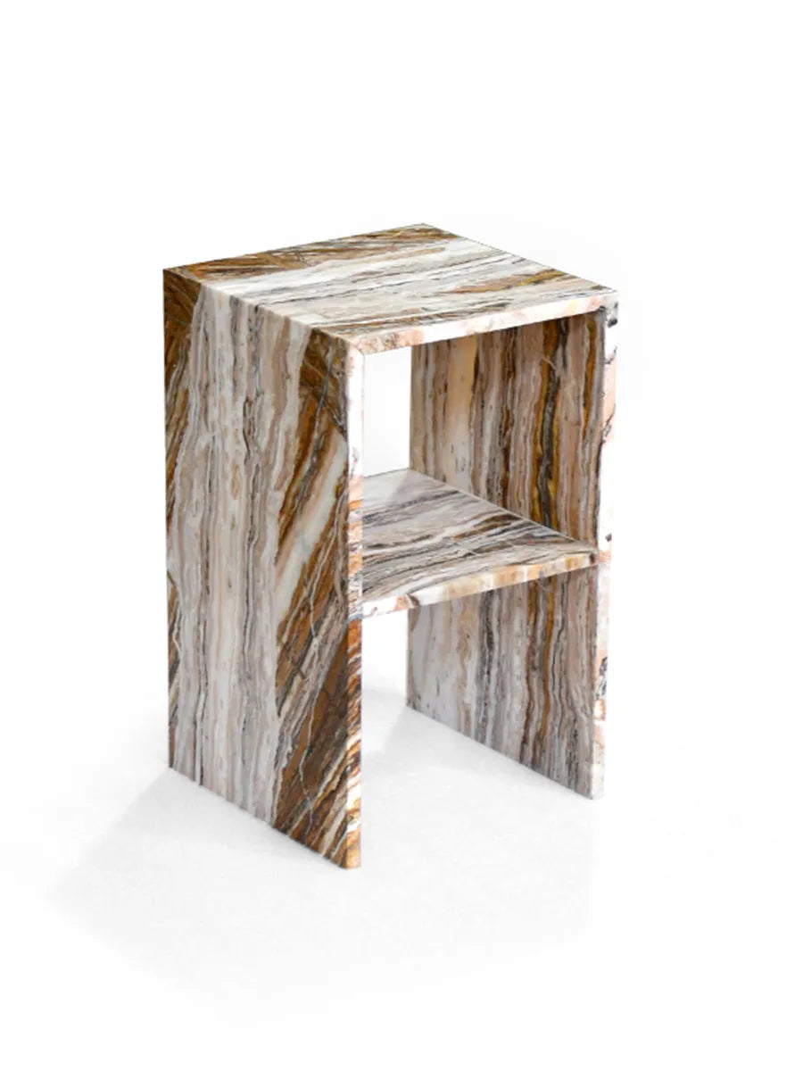 Silver Dragon Jade Marble Side Table - Plinth Monolith Pedestal - Architectural Natural Stone Furniture | LuxuryMarbleHome