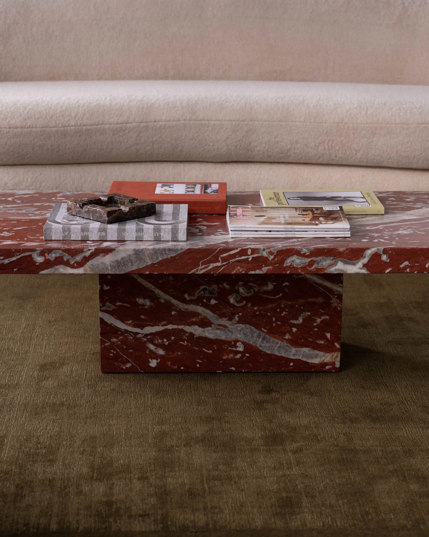 Rosso Francia Red Marble Coffee Table - Monolithic Pedestal Design - Architectural Natural Stone Furniture | LuxuryMarbleHome