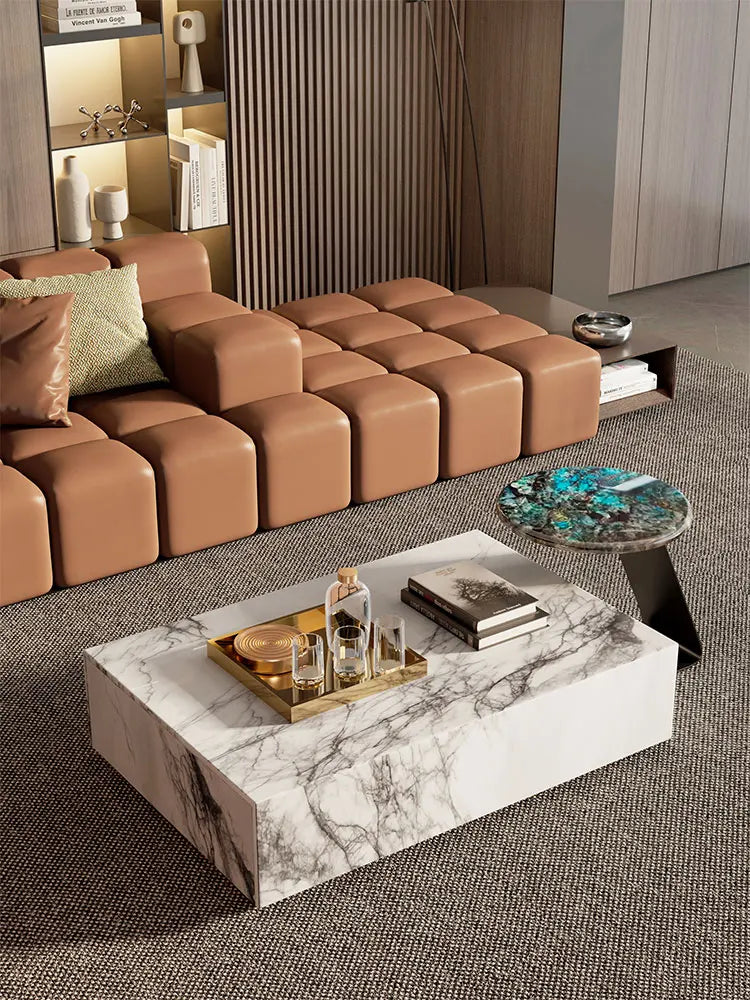 The Plinth Monolith: Sculptural Natural Marble Coffee Table with Storage - Architectural Natural Stone Furniture | LuxuryMarbleHome