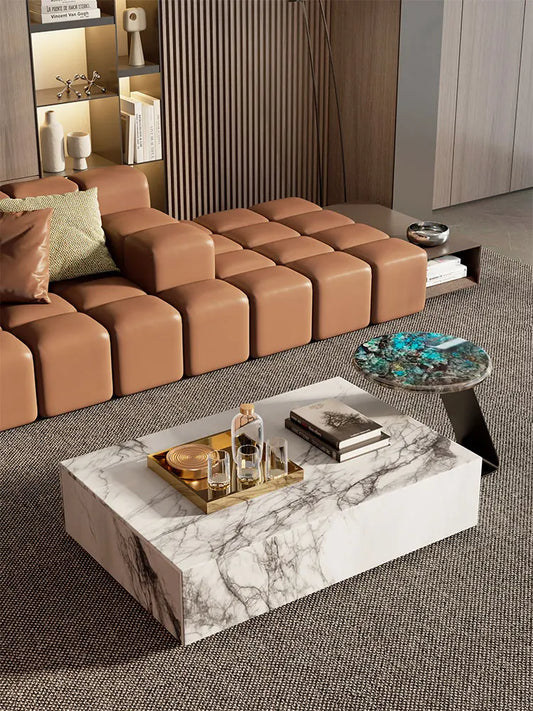The Plinth Monolith: Sculptural Natural Marble Coffee Table with Storage - Architectural Natural Stone Furniture | LuxuryMarbleHome
