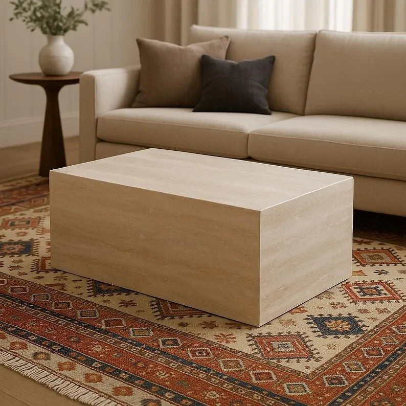 Monolithic Block Cream Travertine Coffee Table - 1600mm Rectangular - Architectural Natural Stone Furniture | LuxuryMarbleHome