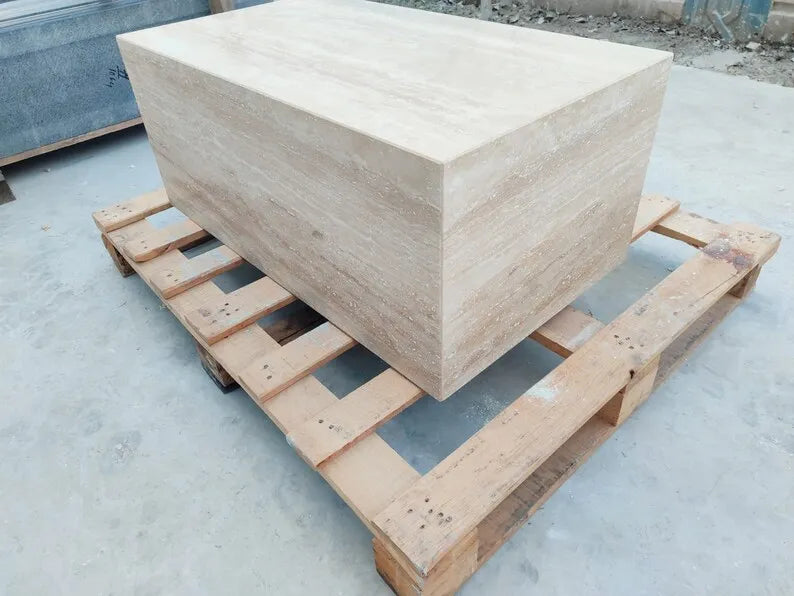 Monolithic Block Cream Travertine Coffee Table - 1600mm Rectangular - Architectural Natural Stone Furniture | LuxuryMarbleHome