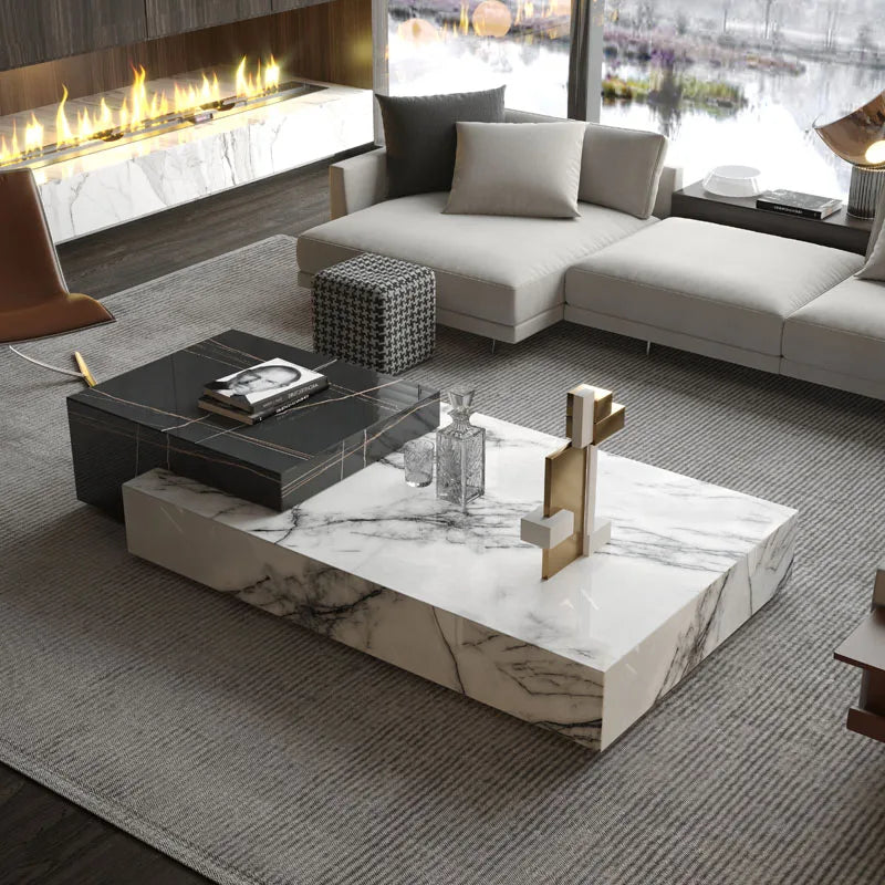 Modern Interlocking Marble Coffee Table - Stepped Monolithic Design - Architectural Natural Stone Furniture | LuxuryMarbleHome