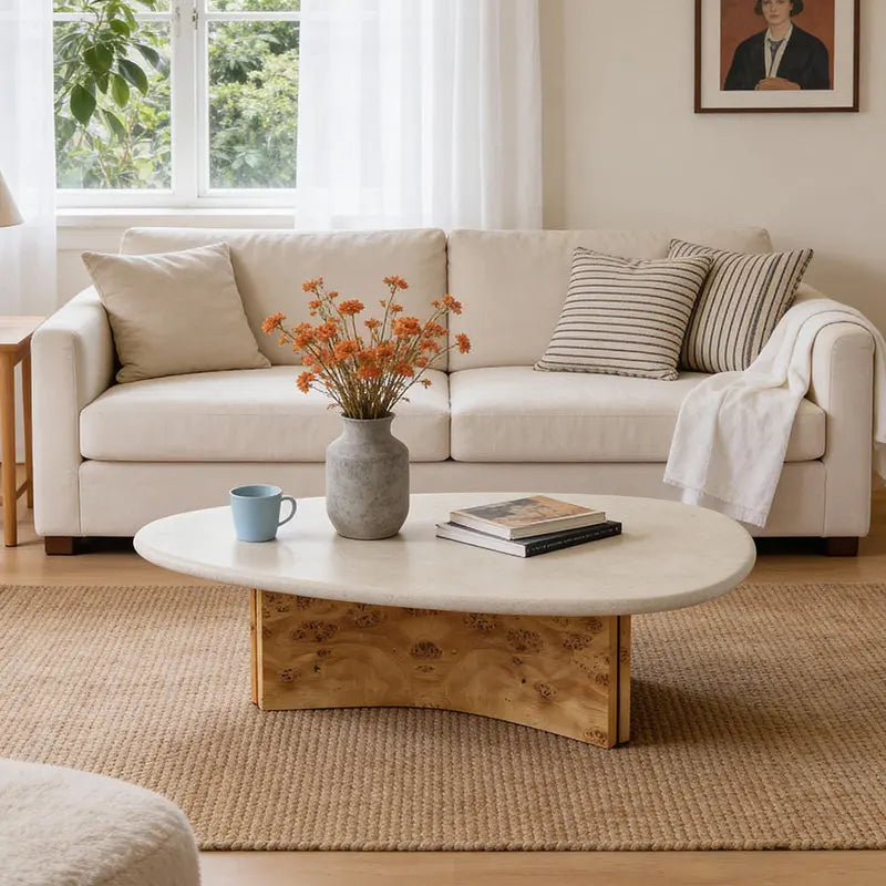 The Burl & Stone: Organic Travertine Coffee Table - Architectural Natural Stone Furniture | LuxuryMarbleHome