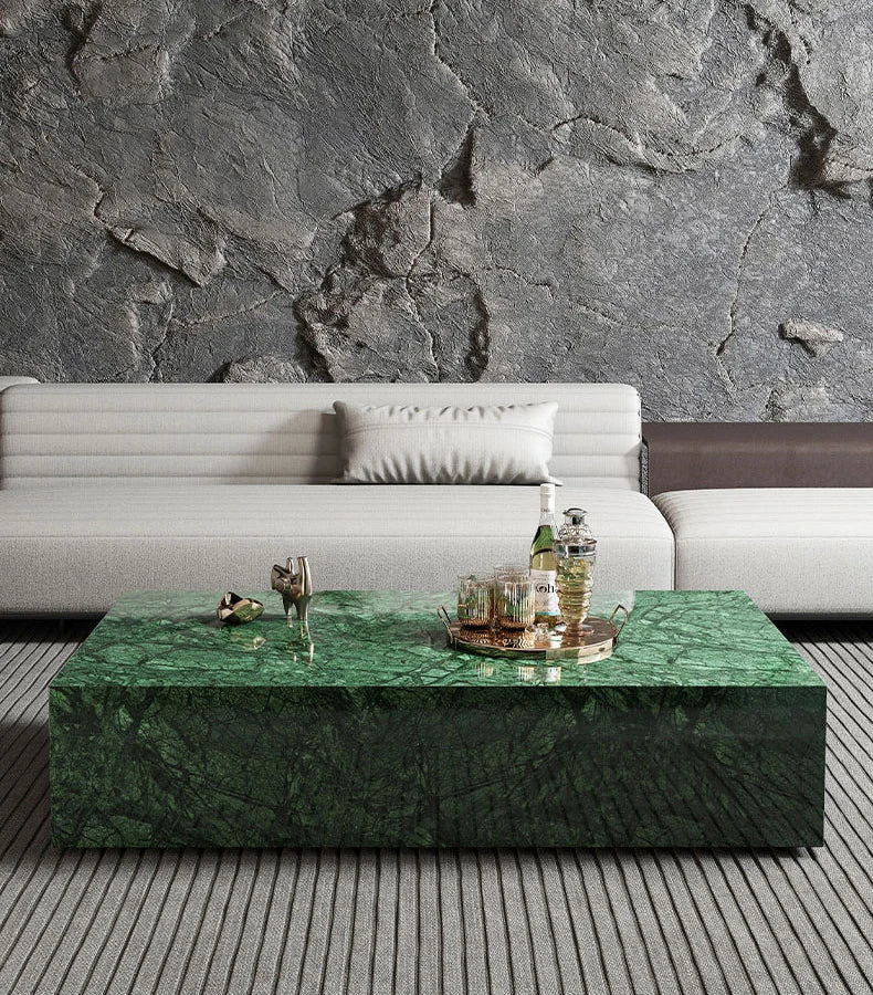 Verde Guatemala Green Marble Cube Coffee Table - Monolithic Block Design - Architectural Natural Stone Furniture | LuxuryMarbleHome