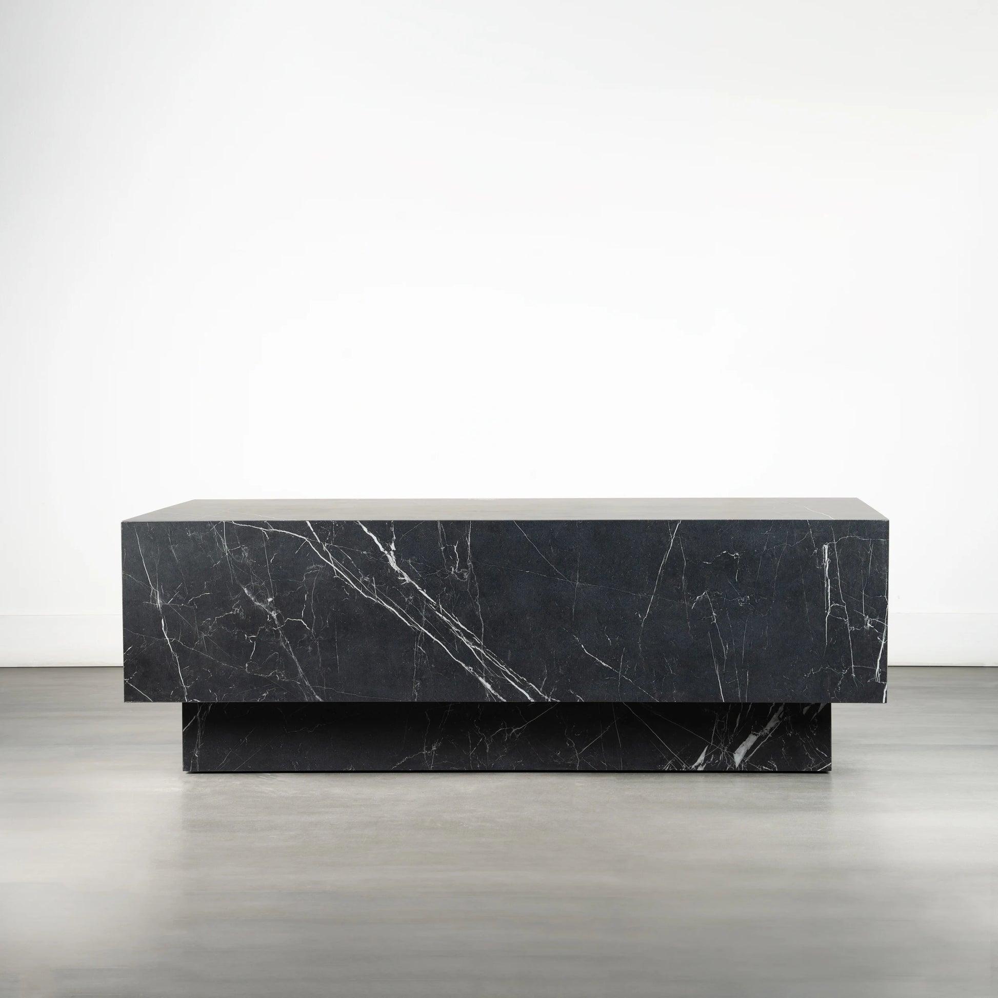 Nero Marquina Marble Cube Coffee Table - Monolithic Pedestal Design - Architectural Natural Stone Furniture | LuxuryMarbleHome