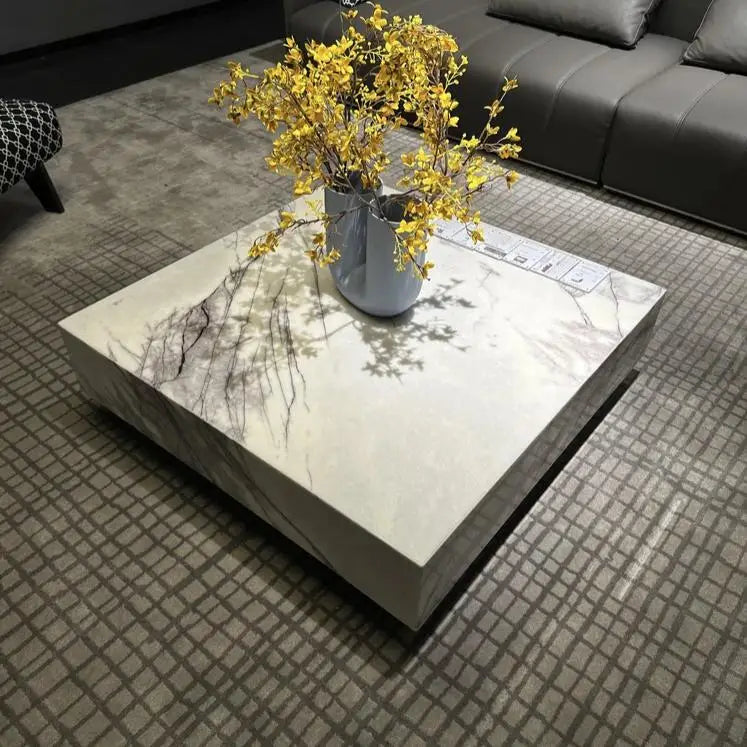 Carrara White Marble Cube Coffee Table - Monolithic Pedestal Design - Architectural Natural Stone Furniture | LuxuryMarbleHome