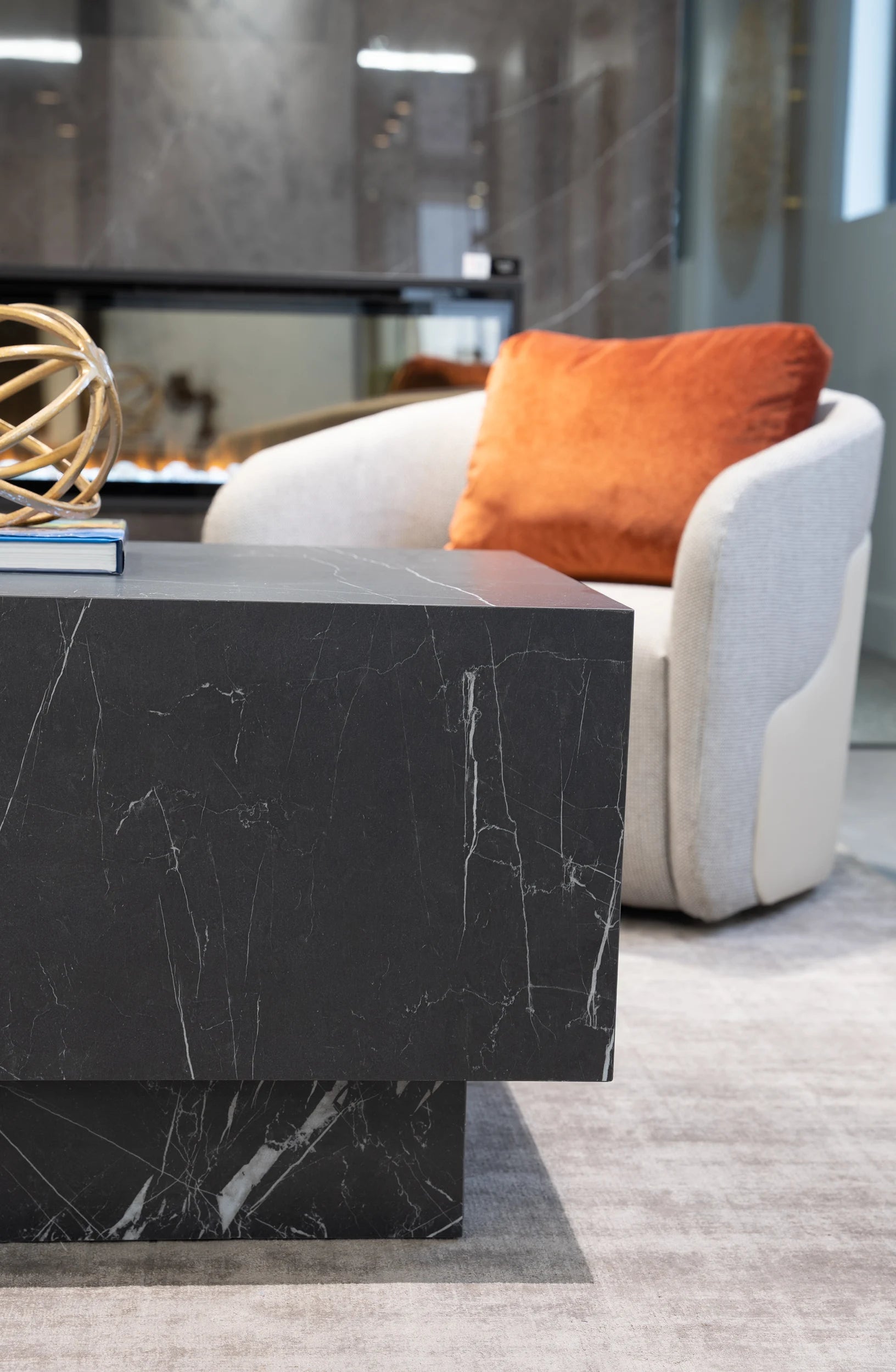 Nero Marquina Marble Cube Coffee Table - Monolithic Pedestal Design - Architectural Natural Stone Furniture | LuxuryMarbleHome