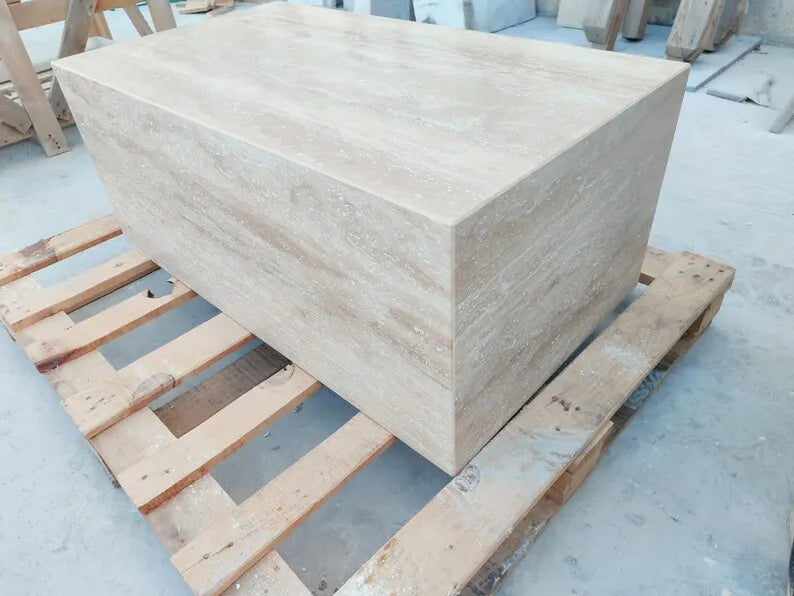 Monolithic Block Cream Travertine Coffee Table - 1600mm Rectangular - Architectural Natural Stone Furniture | LuxuryMarbleHome