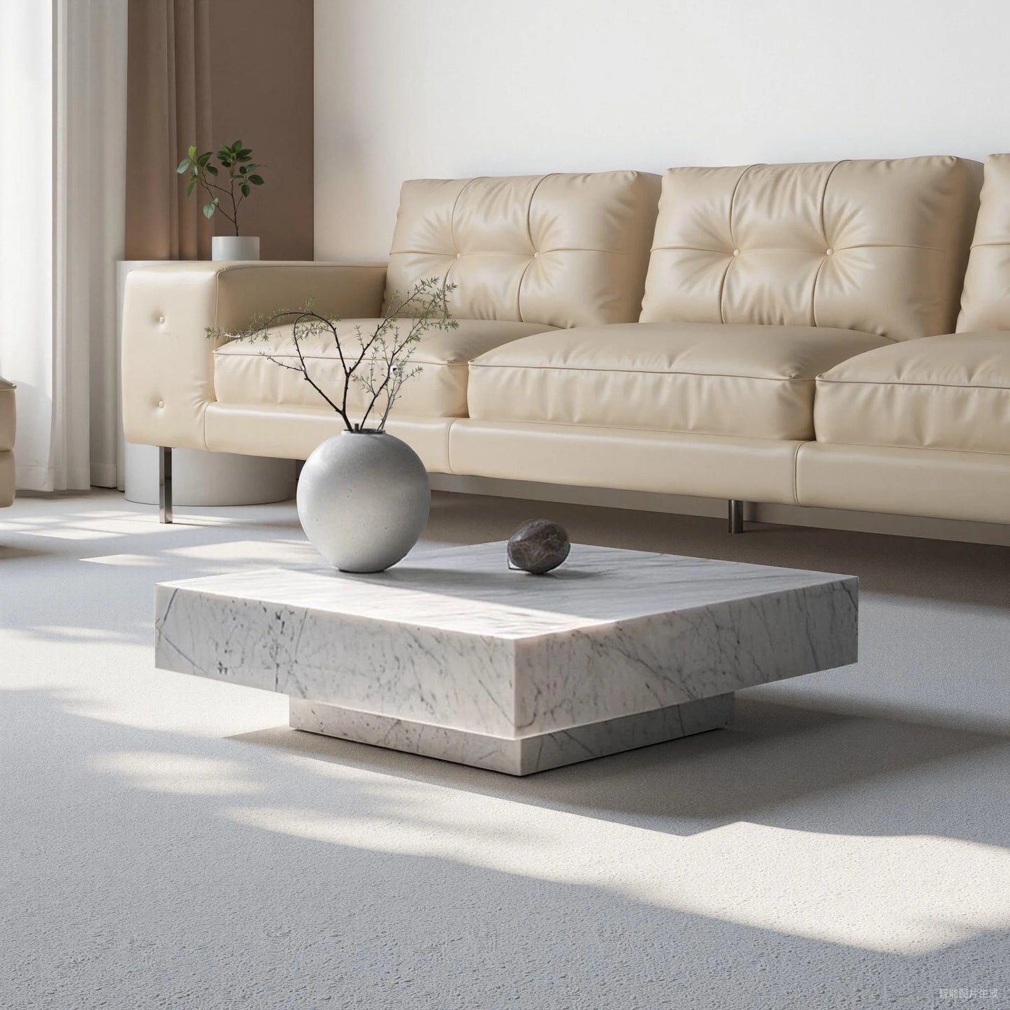 Carrara White Marble Cube Coffee Table - Monolithic Pedestal Design - Architectural Natural Stone Furniture | LuxuryMarbleHome