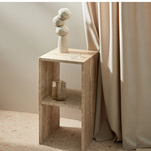 Roman Beige Marble Side Table - Imported Architectural Plinth Pedestal - Architectural Natural Stone Furniture | LuxuryMarbleHome