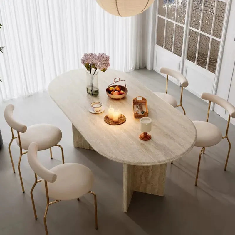 Classic Roman 63-79 inch Natural Travertine Dining Table - Sculptural Monolith Design - Architectural Natural Stone Furniture | LuxuryMarbleHome
