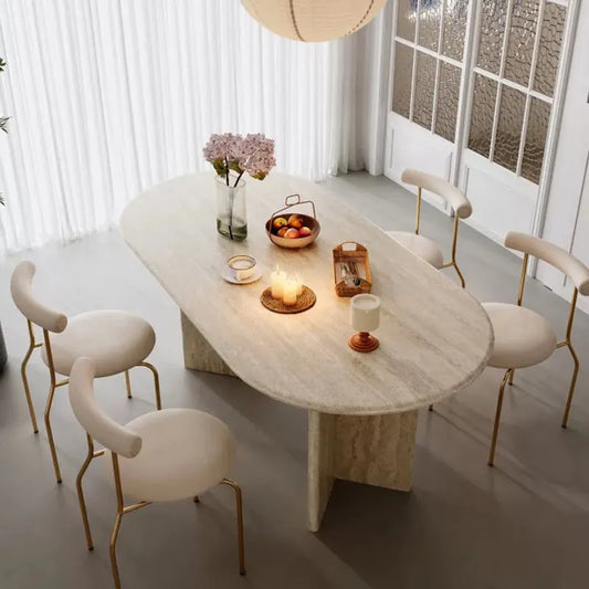 Classic Roman 63-79 inch Natural Travertine Dining Table - Sculptural Monolith Design - Architectural Natural Stone Furniture | LuxuryMarbleHome