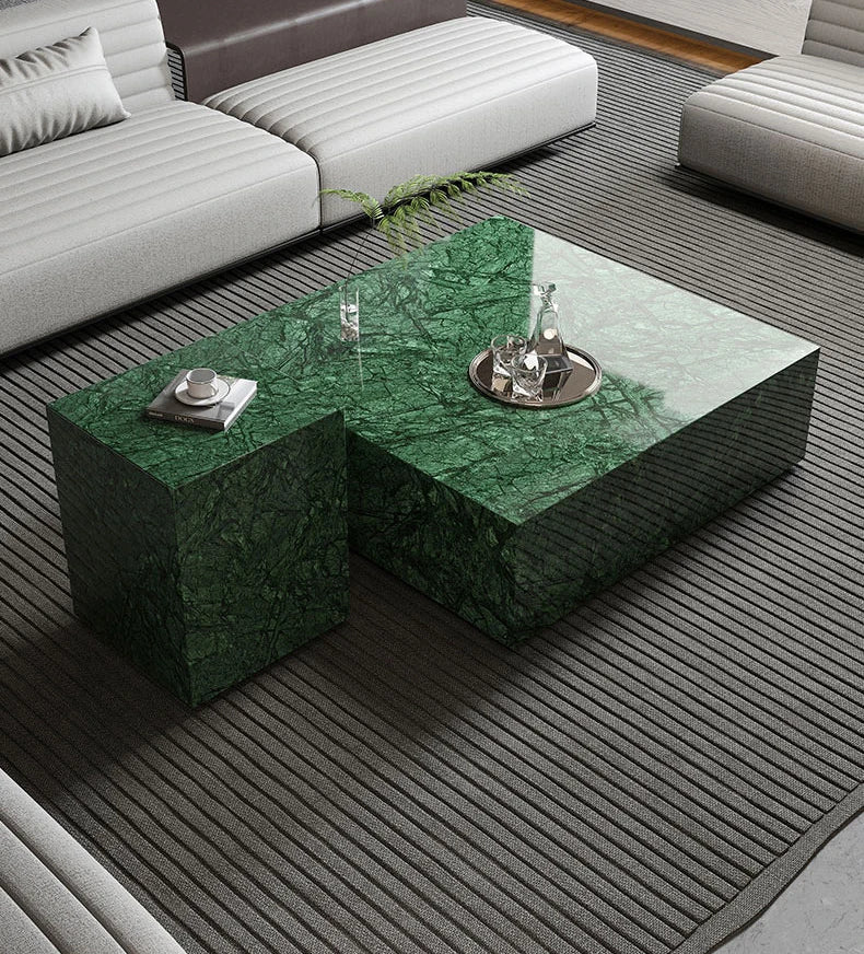 Verde Guatemala Green Marble Cube Coffee Table - Monolithic Block Design - Architectural Natural Stone Furniture | LuxuryMarbleHome