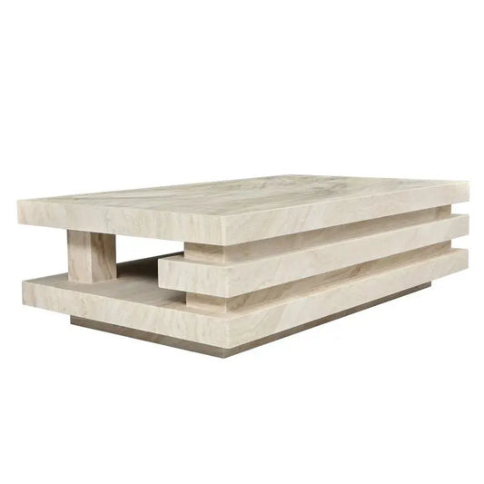 Architectural Layered Monolithic Coffee Table in Natural Travertine | LuxuryMarbleHome