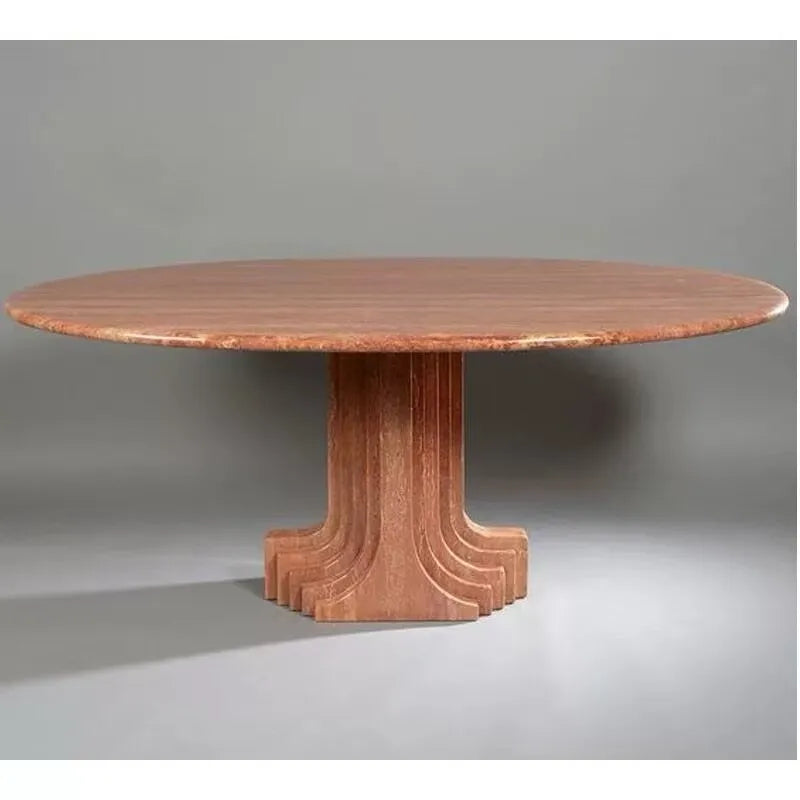 Classic Artisan Travertine Dining Table Collection - Oval, Round & Twin-Pillar Designs - Architectural Natural Stone Furniture | LuxuryMarbleHome