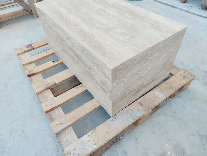 Monolithic Block Cream Travertine Coffee Table - 1600mm Rectangular - Architectural Natural Stone Furniture | LuxuryMarbleHome