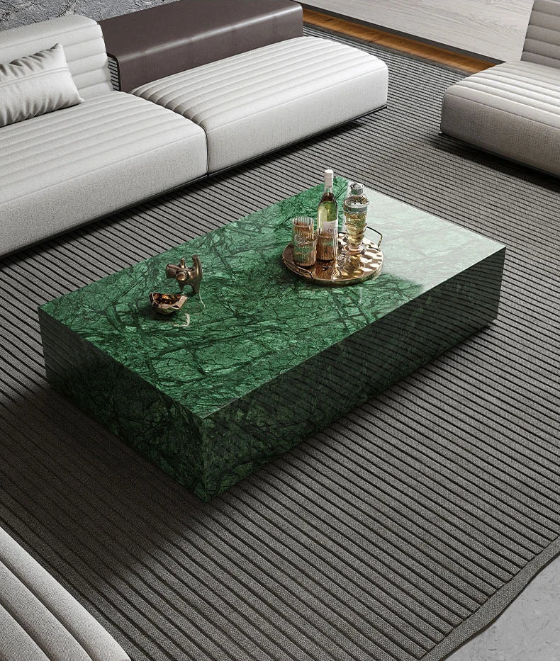 Verde Guatemala Green Marble Cube Coffee Table - Monolithic Block Design - Architectural Natural Stone Furniture | LuxuryMarbleHome