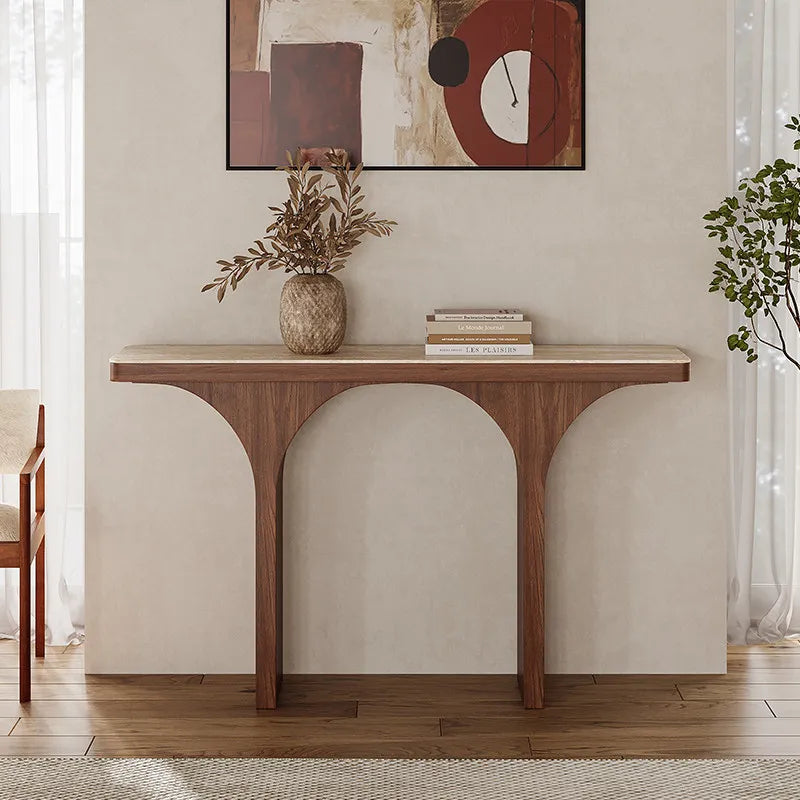 The Archway: Travertine Sintered Stone & Walnut Console - Architectural Natural Stone Furniture | LuxuryMarbleHome