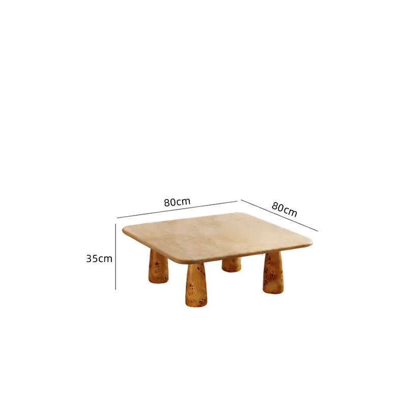 The Burl & Monolith - Travertine Coffee Table with Burl Wood Inlay - Architectural Natural Stone Furniture | LuxuryMarbleHome
