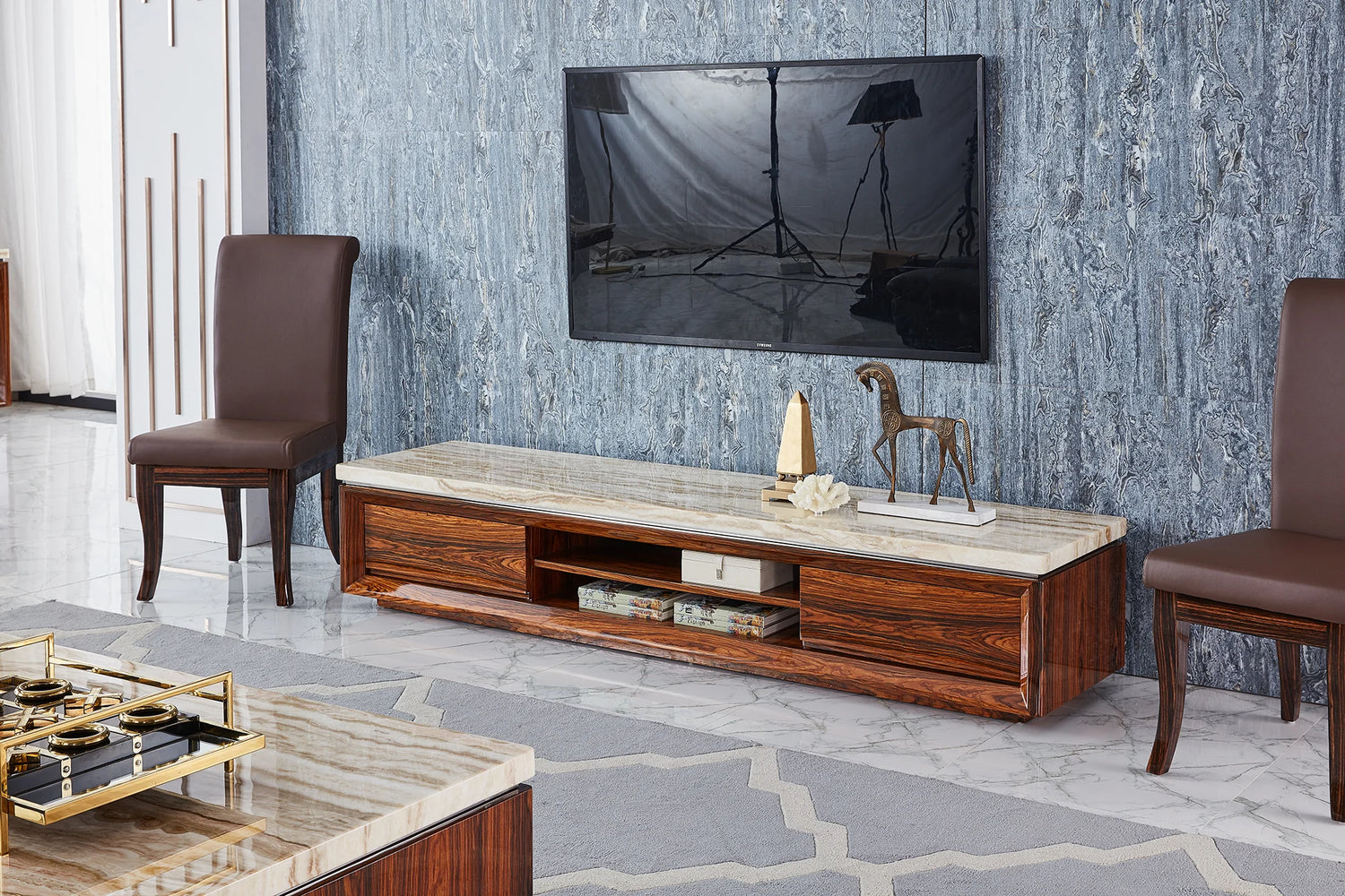 LuxuryMarbleHome | Modern Minimalist Stone TV Stand (240cm) | Solid Monolith Console | 1