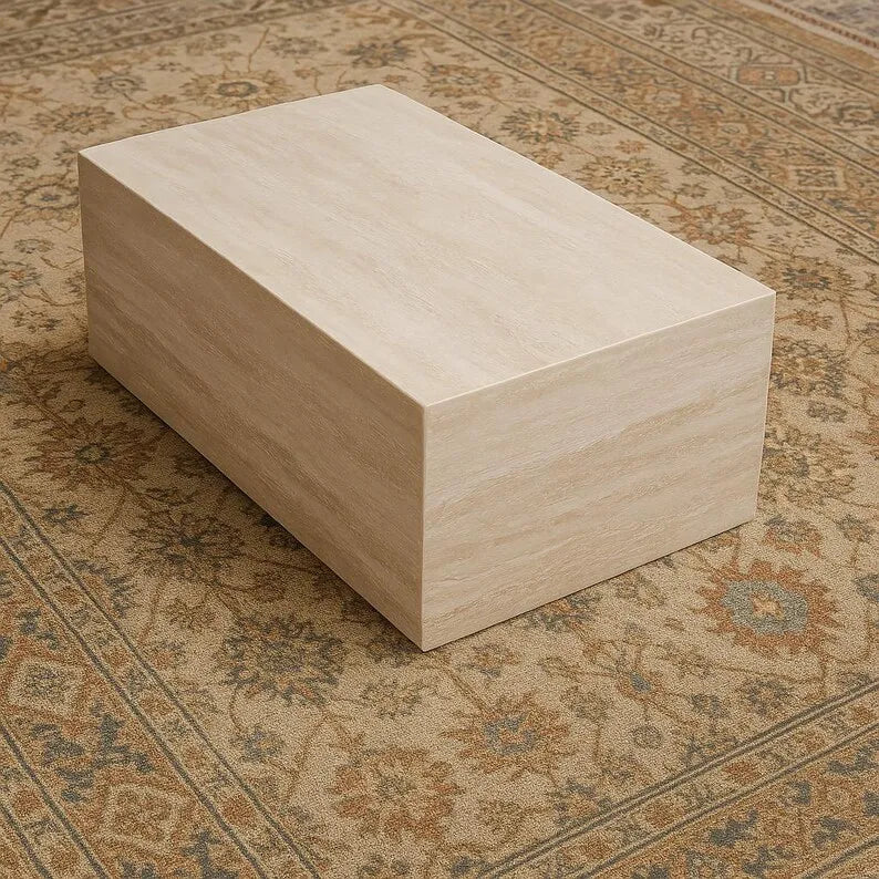 Monolithic Block Cream Travertine Coffee Table - 1600mm Rectangular - Architectural Natural Stone Furniture | LuxuryMarbleHome