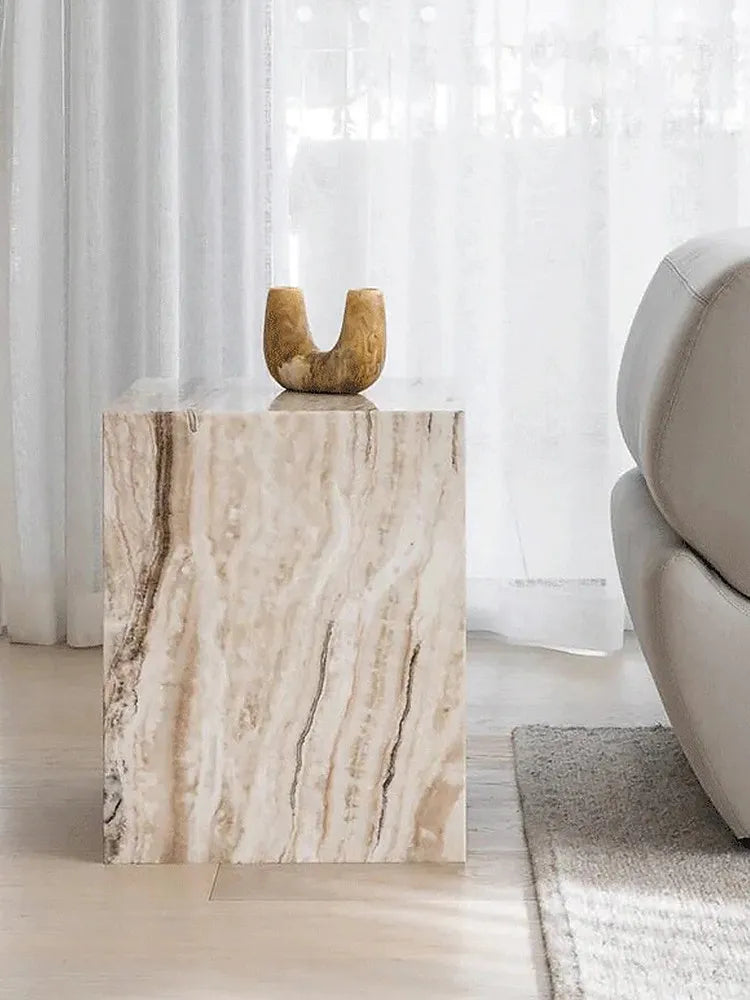 Silver Dragon Jade Marble Side Table - Plinth Monolith Pedestal - Architectural Natural Stone Furniture | LuxuryMarbleHome