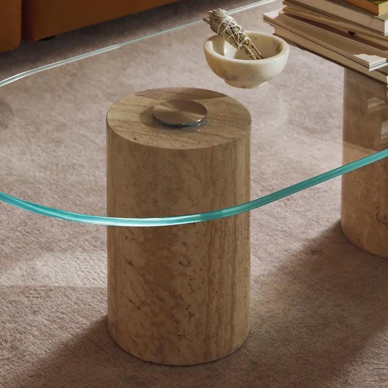 The Aura Travertine & Glass Coffee Table - Architectural Natural Stone Furniture | LuxuryMarbleHome