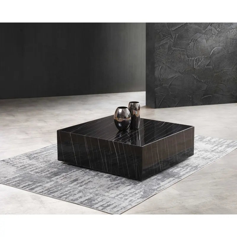 Lauren Black Gold Marble Cube Coffee Table - Monolithic Block Design - Architectural Natural Stone Furniture | LuxuryMarbleHome
