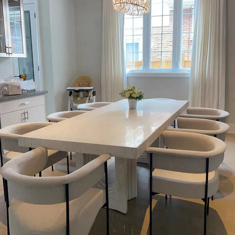 Archstone 71-87 inch Natural Travertine Dining Table - Sculptural Ellipse Design - Architectural Natural Stone Furniture | LuxuryMarbleHome