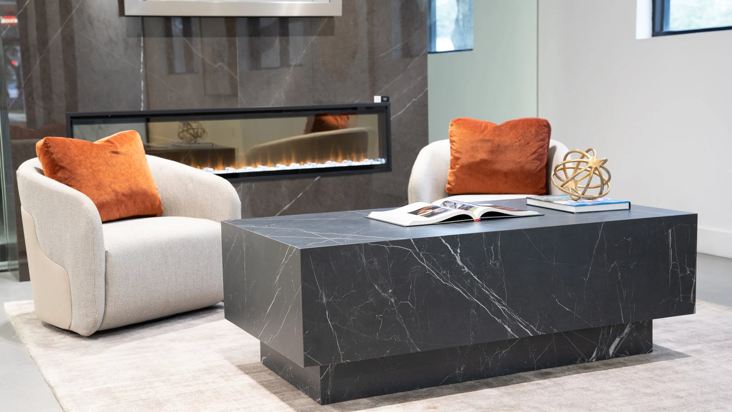 Nero Marquina Marble Cube Coffee Table - Monolithic Pedestal Design - Architectural Natural Stone Furniture | LuxuryMarbleHome