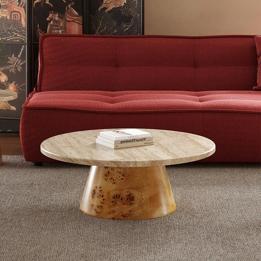 The Burl & Stone: Circular Travertine Coffee & Side Tables - Architectural Natural Stone Furniture | LuxuryMarbleHome