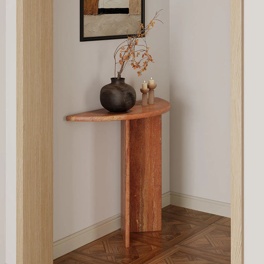 The Crescent Monolith: Rosso Travertine Console - Architectural Natural Stone Furniture | LuxuryMarbleHome