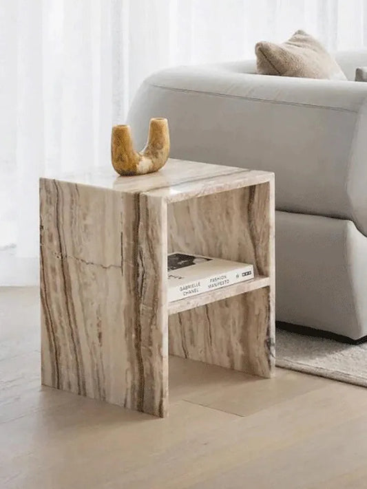 Silver Dragon Jade Marble Side Table - Plinth Monolith Pedestal - Architectural Natural Stone Furniture | LuxuryMarbleHome
