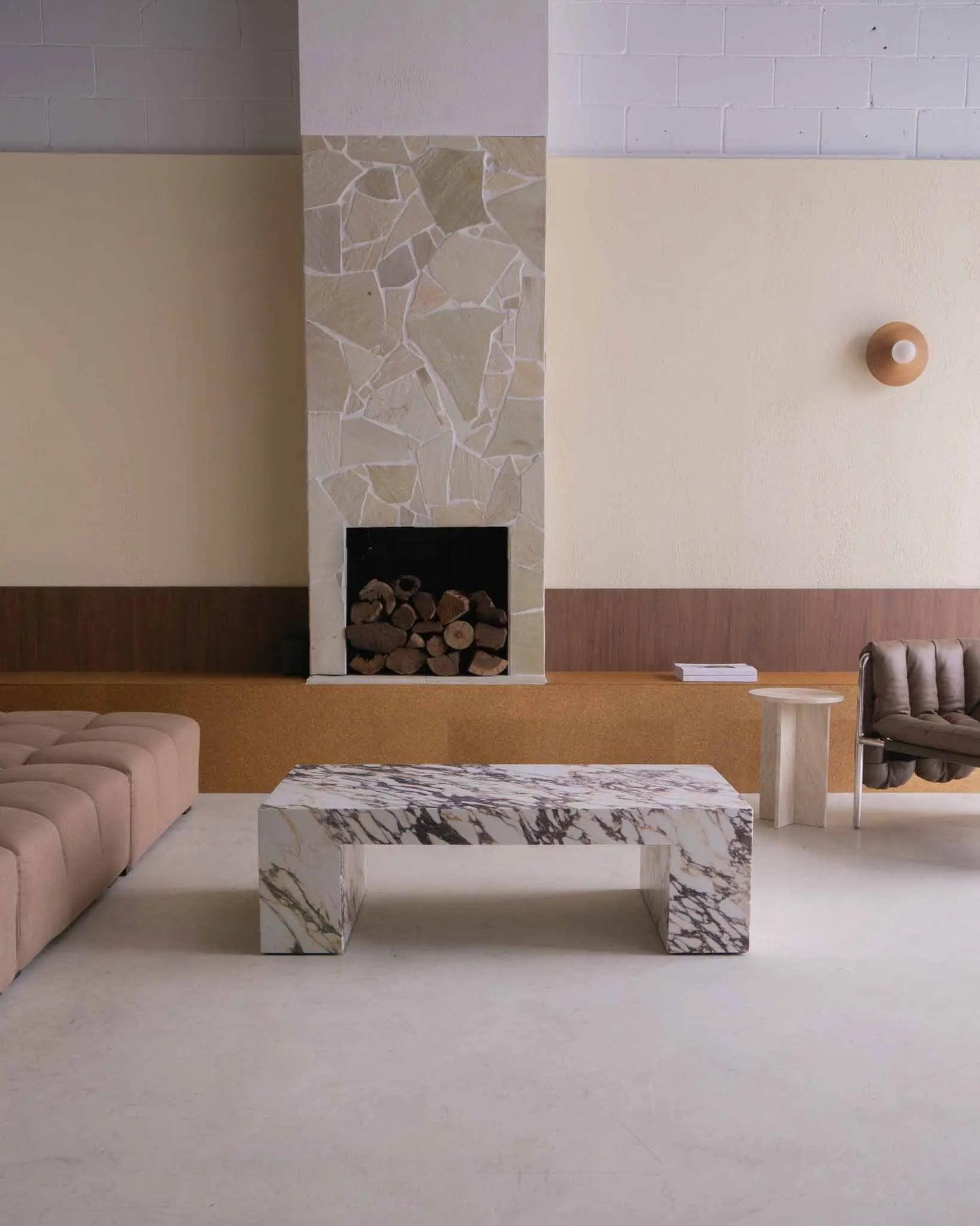 Calacatta Viola Marble Coffee Table - Monolithic Bridge Design - Architectural Natural Stone Furniture | LuxuryMarbleHome