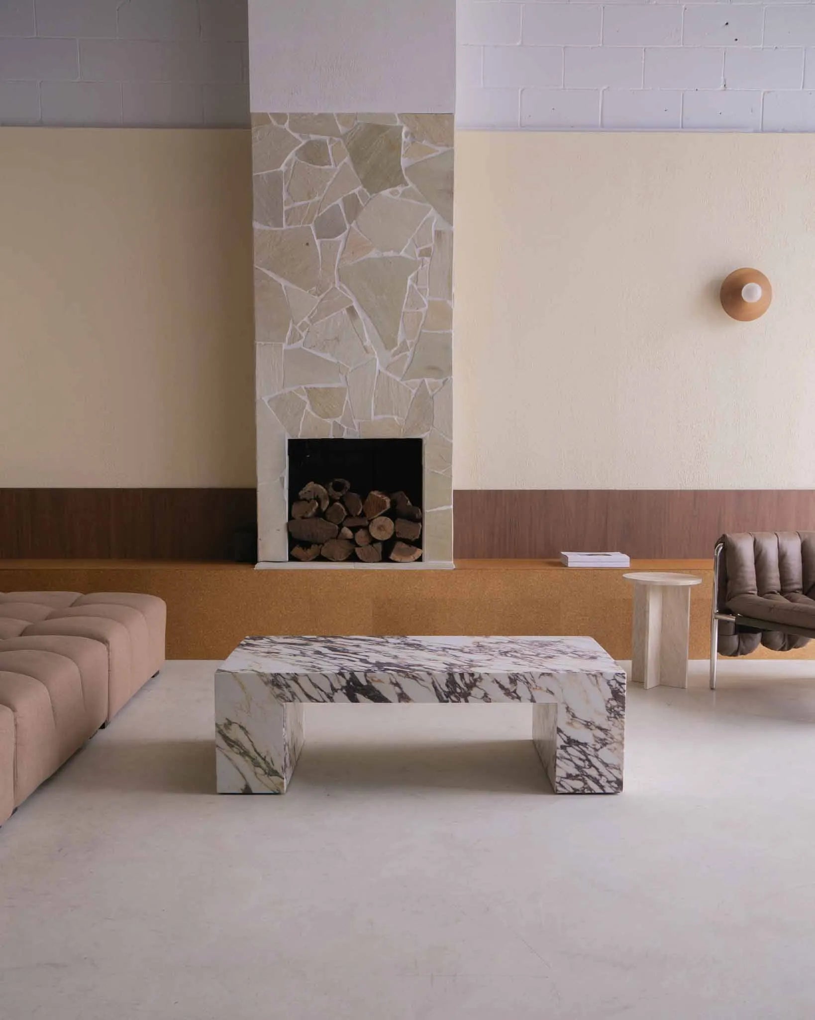 Calacatta Viola Marble Coffee Table - Monolithic Bridge Design - Architectural Natural Stone Furniture | LuxuryMarbleHome