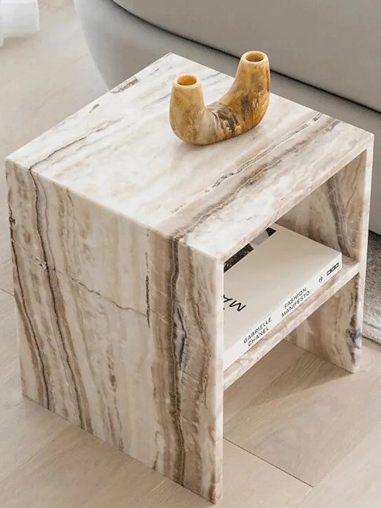 Silver Dragon Jade Marble Side Table - Plinth Monolith Pedestal - Architectural Natural Stone Furniture | LuxuryMarbleHome