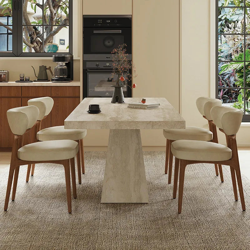 Modernist Travertine Sintered Stone Dining Table - Architectural Column Base - Architectural Natural Stone Furniture | LuxuryMarbleHome