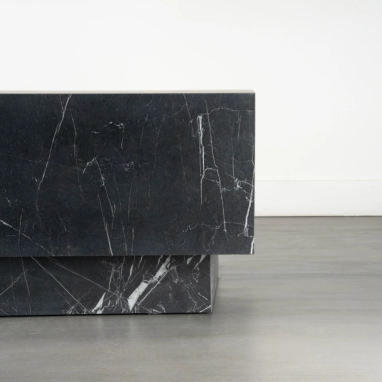 Nero Marquina Marble Cube Coffee Table - Monolithic Pedestal Design - Architectural Natural Stone Furniture | LuxuryMarbleHome