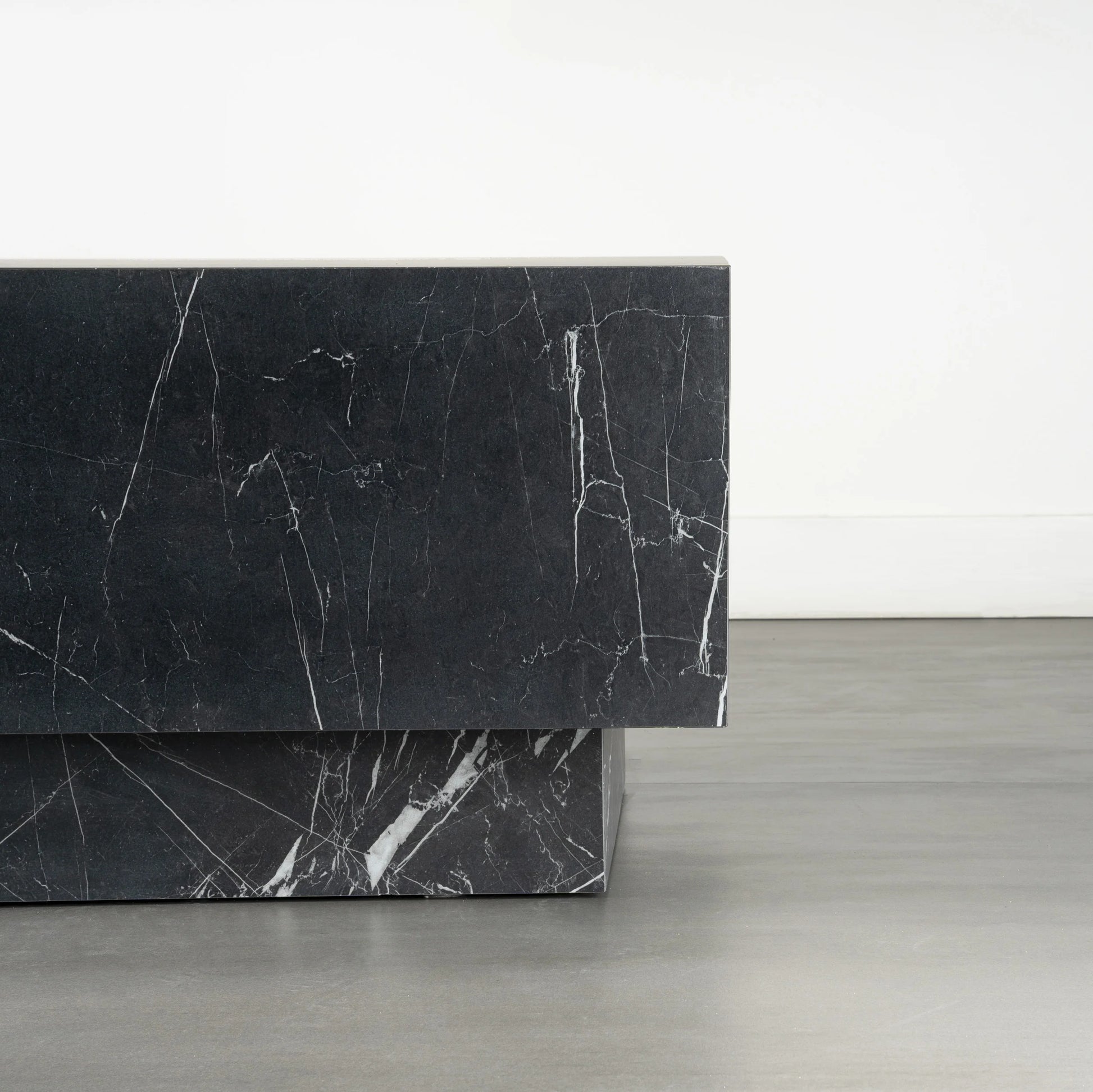 Nero Marquina Marble Cube Coffee Table - Monolithic Pedestal Design - Architectural Natural Stone Furniture | LuxuryMarbleHome