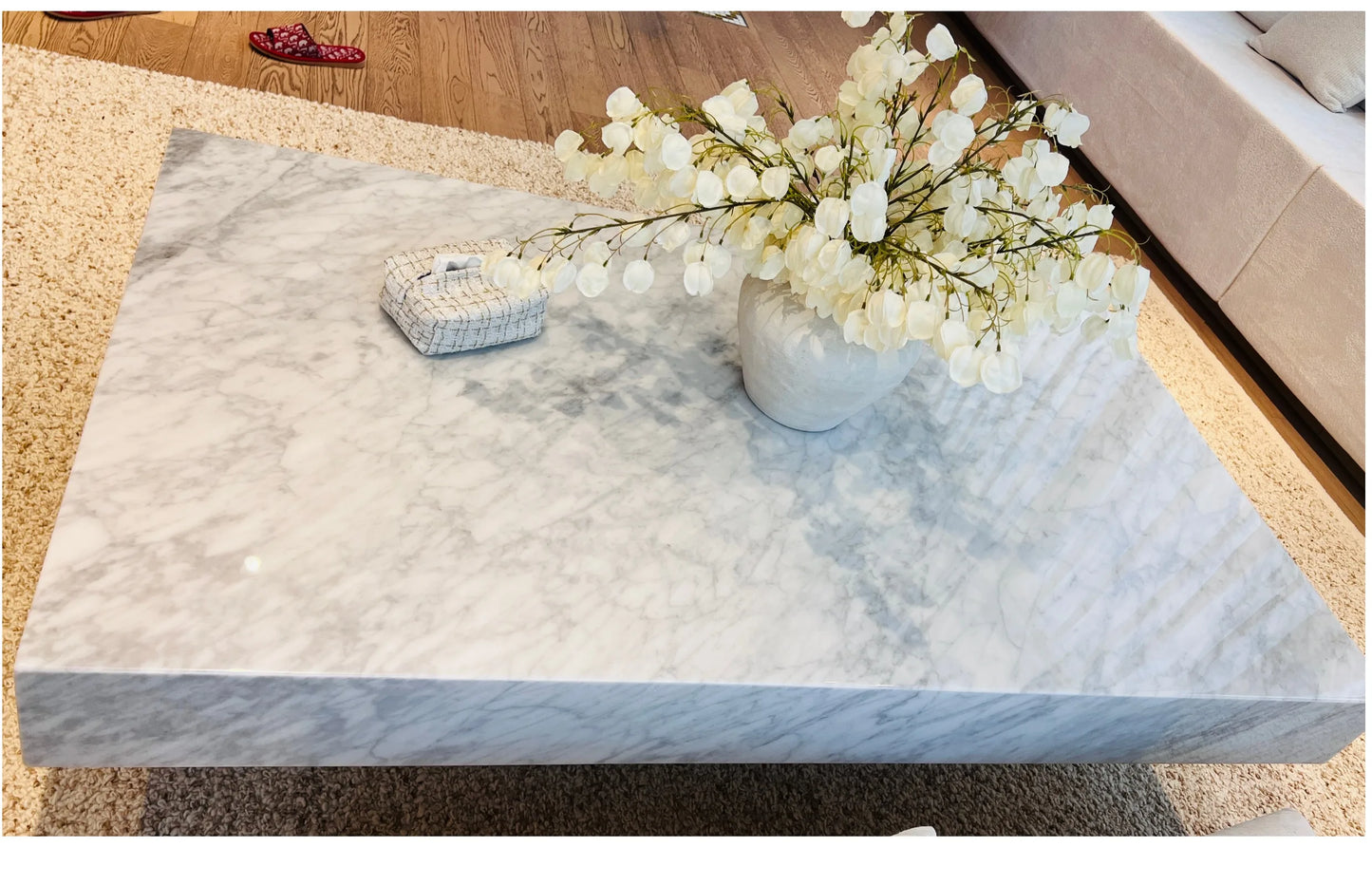 Carrara White Marble Cube Coffee Table - Monolithic Pedestal Design - Architectural Natural Stone Furniture | LuxuryMarbleHome