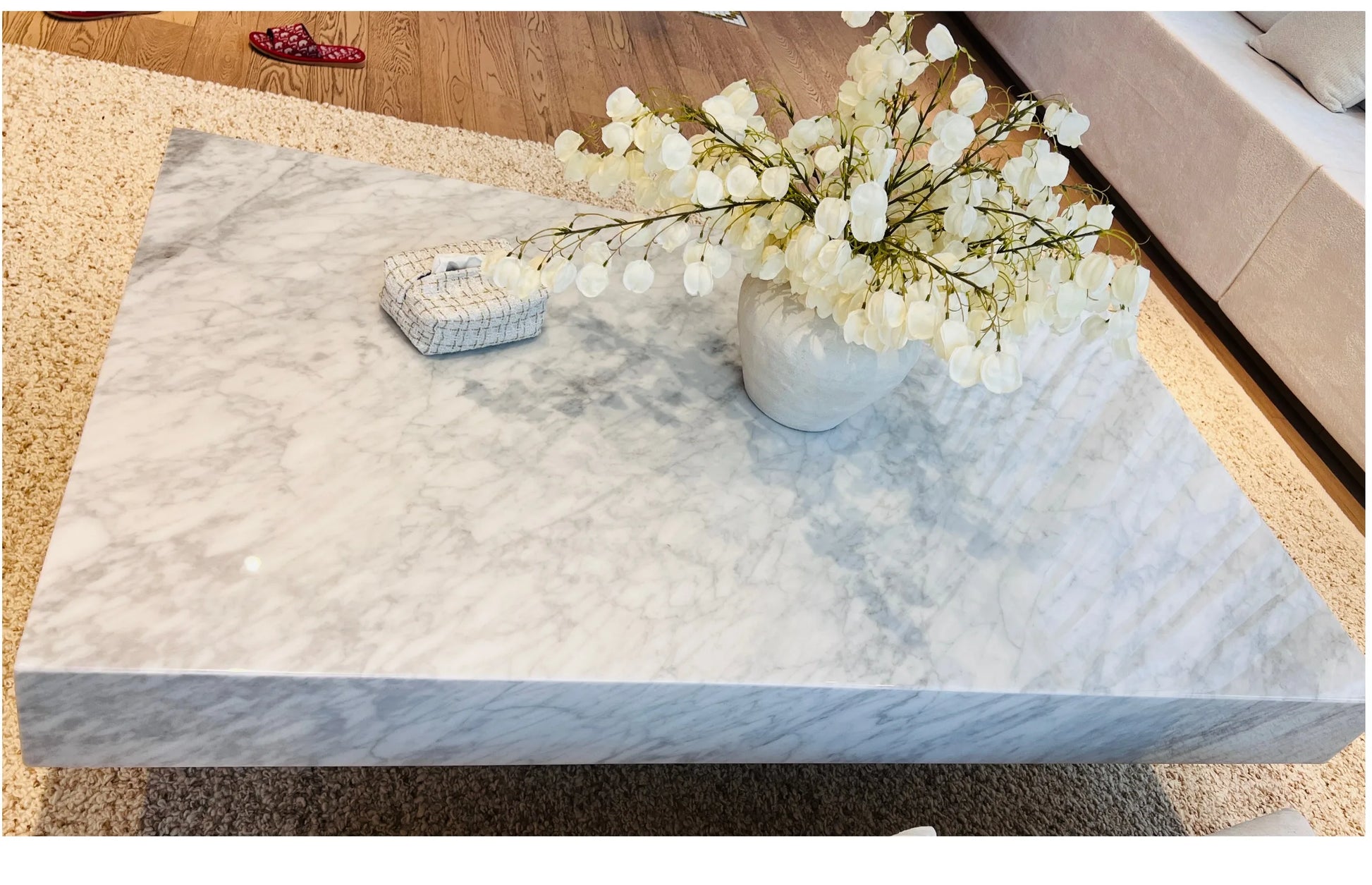 Carrara White Marble Cube Coffee Table - Monolithic Pedestal Design - Architectural Natural Stone Furniture | LuxuryMarbleHome