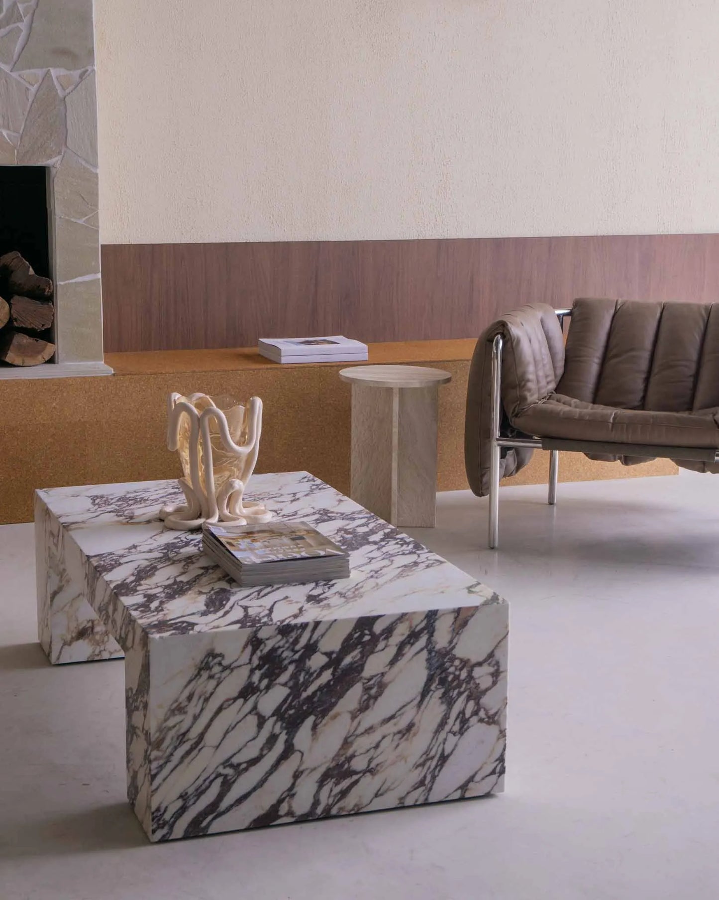 Calacatta Viola Marble Coffee Table - Monolithic Bridge Design - Architectural Natural Stone Furniture | LuxuryMarbleHome