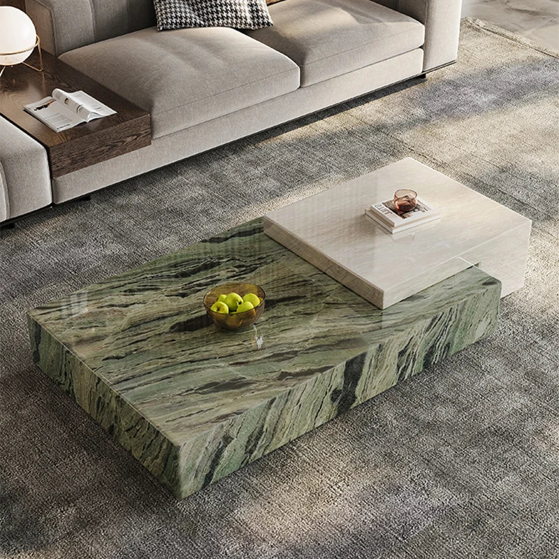 Modern Interlocking Marble Coffee Table - Stepped Monolithic Design - Architectural Natural Stone Furniture | LuxuryMarbleHome