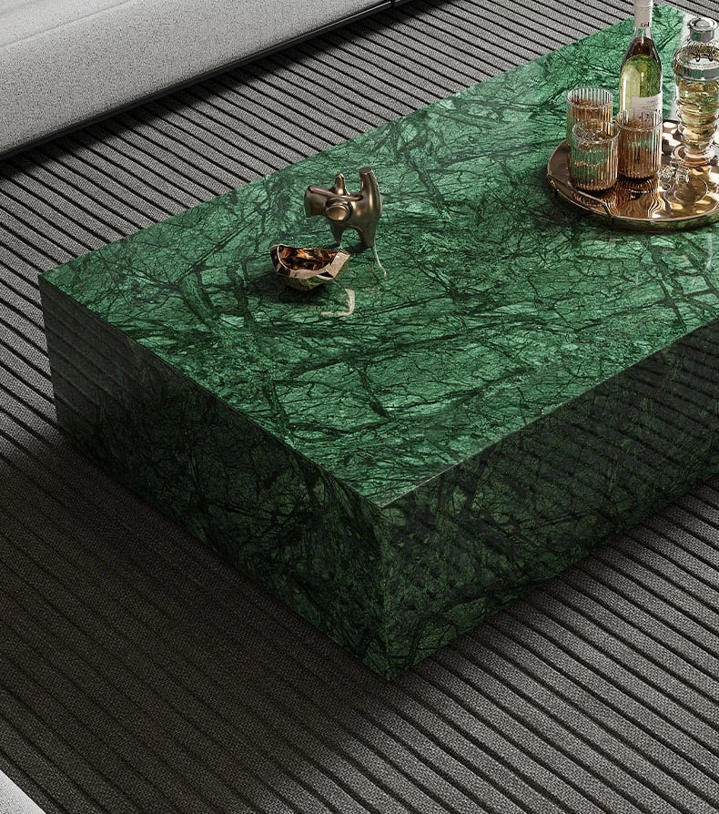Verde Guatemala Green Marble Cube Coffee Table - Monolithic Block Design - Architectural Natural Stone Furniture | LuxuryMarbleHome