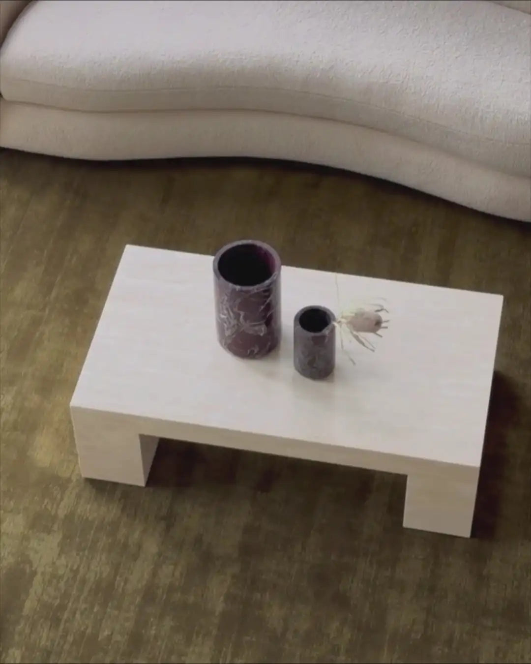Classic Cream Travertine Coffee Table - Minimalist Monolithic Bridge Design - Architectural Natural Stone Furniture | LuxuryMarbleHome