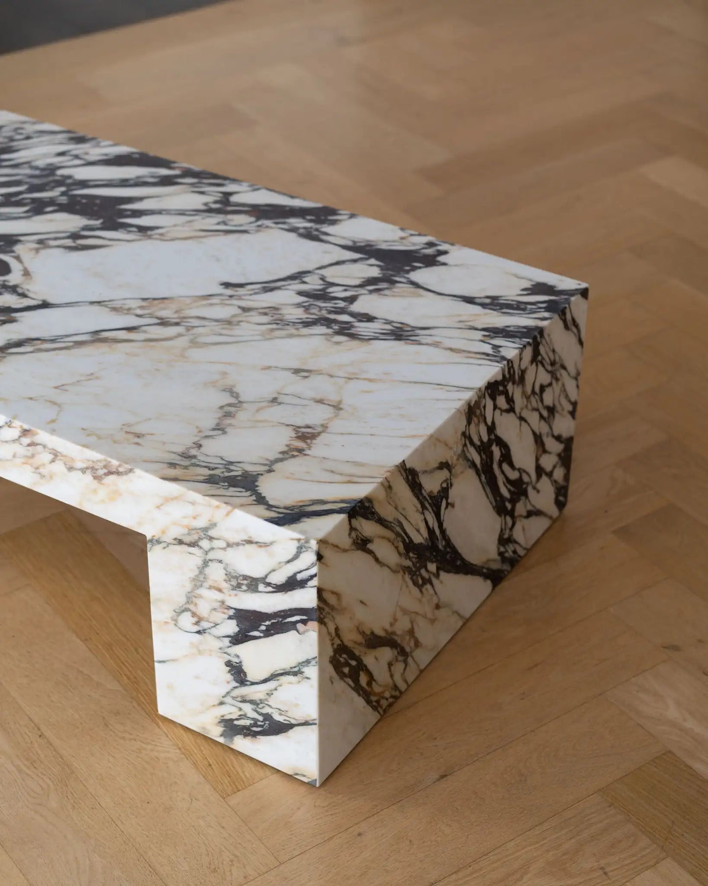 Calacatta Viola Marble Coffee Table - Monolithic Bridge Design - Architectural Natural Stone Furniture | LuxuryMarbleHome