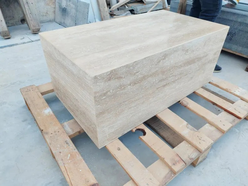 Monolithic Block Cream Travertine Coffee Table - 1600mm Rectangular - Architectural Natural Stone Furniture | LuxuryMarbleHome