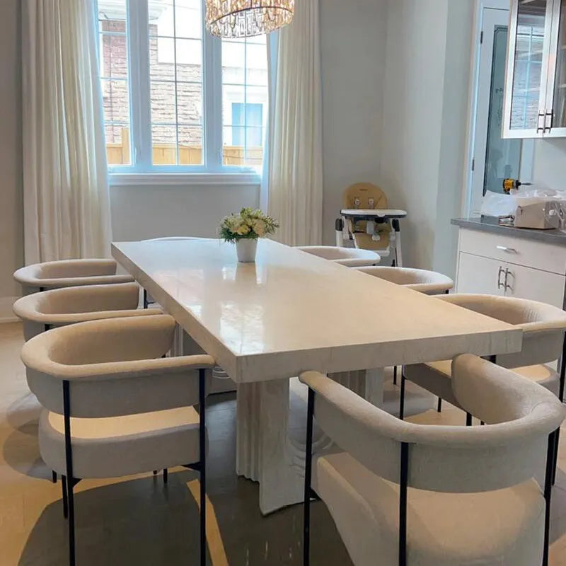 Archstone 71-87 inch Natural Travertine Dining Table - Sculptural Ellipse Design - Architectural Natural Stone Furniture | LuxuryMarbleHome